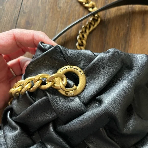 Karl Lagerfeld PARIS Tote Elegant Black Woven Handbag - Picture 3 of 8